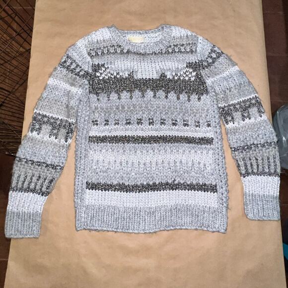 Michael Kors Womens Gray Sweater Shimmer Stripe Chunky Long Sleeve Sz Medium - Picture 9 of 9